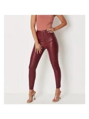 2/$30 NWT Missguided Faux Leather Biker Slim Leg Trouser Burgundy Red Size 4
